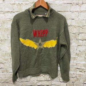 Vintage Authentic Whipp Green Mock Neck Knit Star Wings Sweater